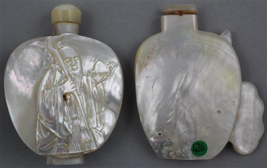 Two Chinese mother-of-pearl snuff bottles, 1800-1900, 7cm, Richards